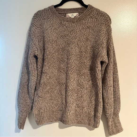 Pink Rose Size Small Beige/Taupe Cable Knit Crew Neck Chenille Sweater - Picture 7 of 7